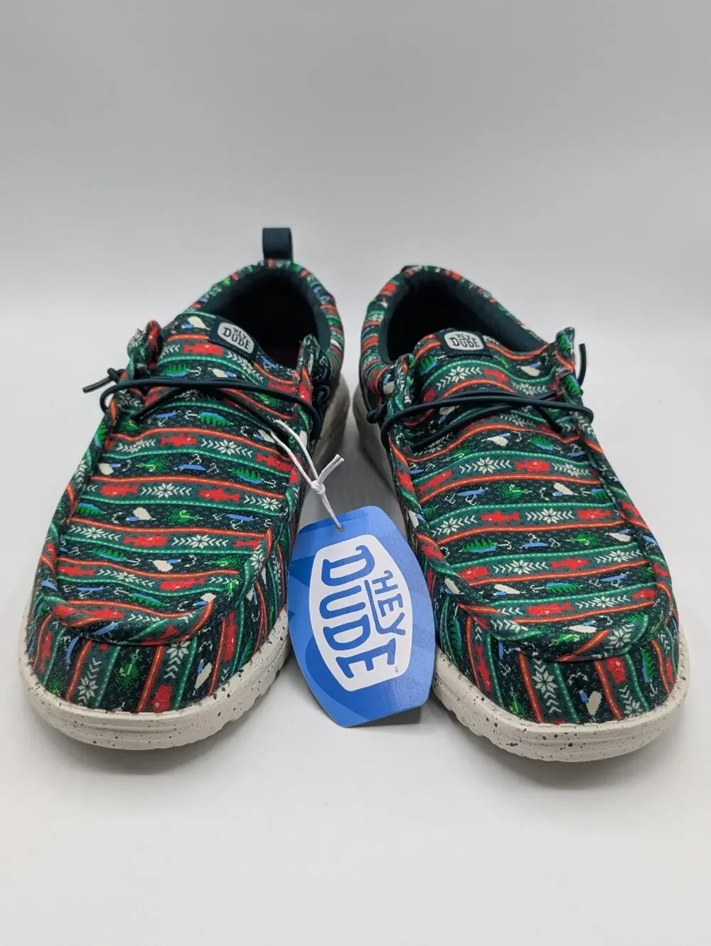 Hey Dude Wally Fishmas Sweater Mens Size 11 Pine Green Slip-On Shoes New